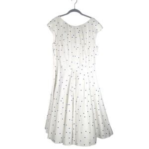 Boden White with Blue Polka Dot Flower Show A-line Midi Dress Size 12 Long
